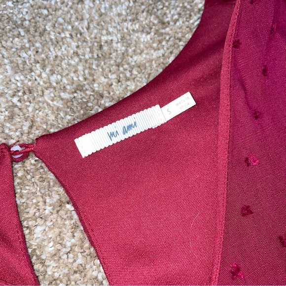 Mi Amore Dress swiss dot long puff sleeve tiered lined elastic waist SZ SM wine - Picture 4 of 12